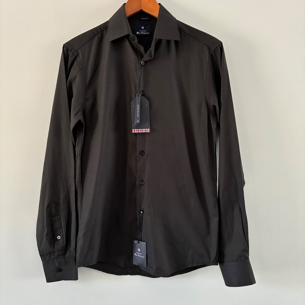 Ben Sherman Button Down Men S Black Basketweave Dobby Slim Fit Performance Shirt
